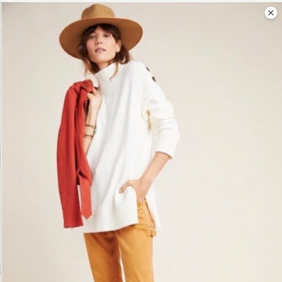 Anthropologie Margarita Tunic Sweater Button Neck Ivory Cream Women's Small - Picture 4 of 14